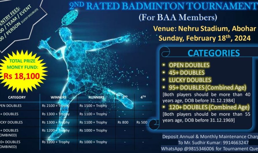 2nd Rated Badminton Tournament For BAA Members