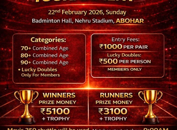 Master’s Badminton Tournament, 2026 in Nehru Badminton Hall, Abohar