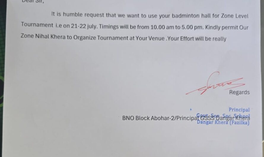 Permission for Zonal Level Tournament