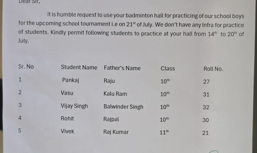 Permission for using Badminton Hall